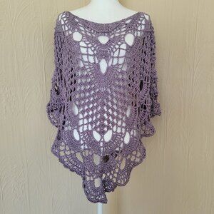 Handmade Lacy Poncho, Summer Wrap, Crochet Poncho, Summer Coverup Lavender